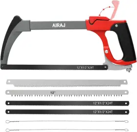 Airaj 883680634365 12 Inch Hack Saw For Metal Hacksaw Frame Set With 7 Hacksawd Red