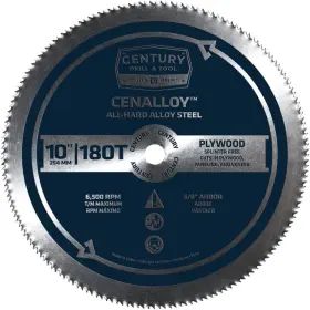 08216 Century Drill And Tool 8216 Cenalloy Plywood Circular Saw Blade 10 Inch By 180t