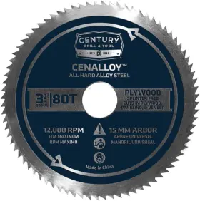08236 Century Drill & Tool Corp 8236 And Cenalloy Plywood Circular Saw Blade 3-3/8 Inch By 80t