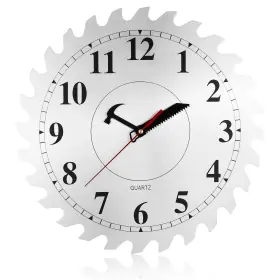 Hotj063 Cigera 12 Inch Metal Wall Clock With Circular Saw Blade Dial Handsaw And Hammer Poi