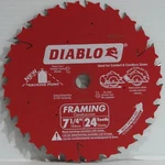 Freud Diablo D0724PX 7-1/4" 24TCARBIDE Circular Framing Saw Blade 5/8 Arbor Wood Open. Price: $11.97.